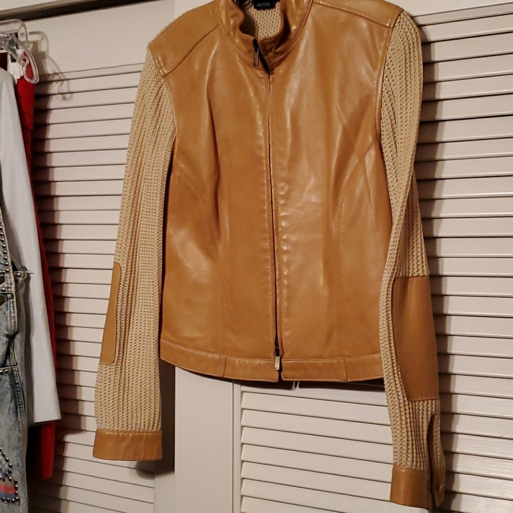 R Lauren Sport Black Label Leather Knit Jacket